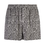 Zwarte Satijnen Pyjama-Style Shorts met Monogram Balmain , Black , Her...