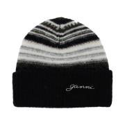 Gestreepte Zachte Wol Beanie Hoed Zwart Ganni , Black , Dames