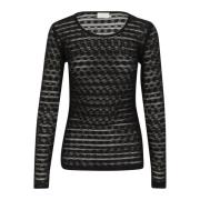 Mesh Longsleeve T-shirt Zwart Diep Kaffe , Black , Dames