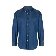 Blauwe Denim Katoenen Overhemd Klassieke Kraag Brunello Cucinelli , Bl...