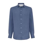 Blauwe Herenshirts Brunello Cucinelli , Blue , Heren