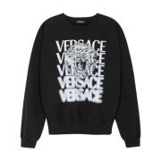 Logo-print katoenen sweatshirt Versace , Black , Heren