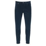 Blauwe Fluwelen Gestreepte Wortelpasvorm Broek Dondup , Blue , Heren