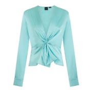 Blauwe Blouse met Lange Mouwen en Voorknoop Pinko , Green , Dames