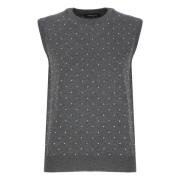 Grijze Wollen Vest met Strass Details Fabiana Filippi , Gray , Dames