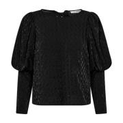 Zwarte Strikblouse met Pofmouwen Co'Couture , Black , Dames