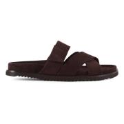 Suede Velcro Sliders met Leren Interieur Corneliani , Brown , Heren