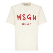 Heren Ivory Katoenen T-shirt met Print Msgm , Beige , Heren