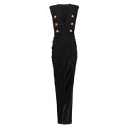 Lange op maat gemaakte krepe jurk Balmain , Black , Dames