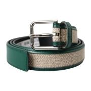 Beige Geweven Leren Riem Metalen Gesp Dolce & Gabbana , Green , Heren