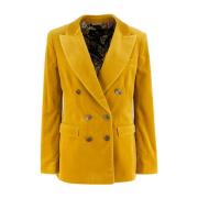 Fluwelen Double Breasted Jas met Pegasus Etro , Yellow , Dames