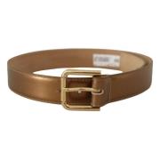 Bronzen Leren Riem met Gouden Gesp Dolce & Gabbana , Yellow , Unisex