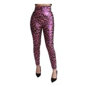 Logo Detail Hoge Taille Zijden Broek Dolce & Gabbana , Multicolor , Da...