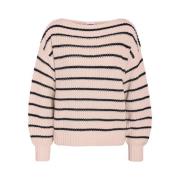 Gestreepte Boat Neck Gebreide Trui Noisy May , Pink , Dames