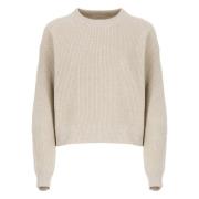 Paillet Crew Neck Sweater Beige Brunello Cucinelli , Beige , Dames