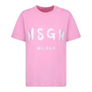 Roze Wit Logo T-Shirt Ronde Hals Korte Mouwen Msgm , Pink , Dames