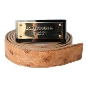 Beige Lederen Gouden Logo Riem Dolce & Gabbana , Beige , Heren