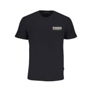 Zwarte Katoenen T-Shirt met Print Logo Napapijri , Black , Heren