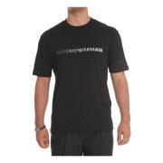 Geborduurd Logo Katoenen T-shirt Emporio Armani , Black , Heren