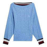 Stijlvolle Ronde-hals Gebreide trui Tommy Hilfiger , Blue , Dames