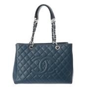 Pre-owned Leather totes Chanel Vintage , Blue , Dames