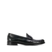 Zwarte Leren Penny Loafers Saint Laurent , Black , Heren