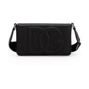 Zwarte Leren Schoudertas met Logo Dolce & Gabbana , Black , Dames