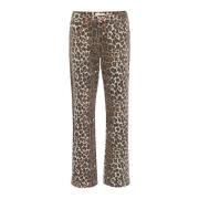 Leopard Print Straight-Leg Jeans Cream , Brown , Dames