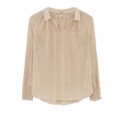 Vrouwelijke Blouse met V-Hals en Smock Manchetten Gustav , Beige , Dam...