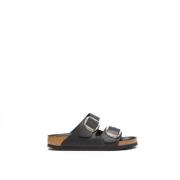 Zwarte Leren Sandalen Birkenstock , Black , Dames