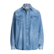 Denim Western Blouse Onslow Wassen Ralph Lauren , Blue , Dames