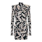 Rugloze fluwelen jurk met rode bessenprint Balmain , Black , Dames