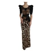 Luipaardprint Zijden Maxi Jurk Dolce & Gabbana , Black , Dames