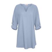 Blauwe Cashmere Tuniek Jurk Cream , Blue , Dames