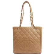 Pre-owned Leather totes Chanel Vintage , Beige , Dames