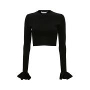 Ruffled Sleeve Cropped Sweater JW Anderson , Black , Dames