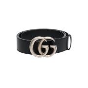 Zwart Leren Double G Gesp Riem Gucci , Black , Heren