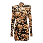 Korte fluwelen jurk met drukprint Balmain , Yellow , Dames