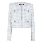 Blauw Gingham Tweed Jas Balmain , Blue , Dames