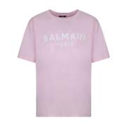 Roze Logo Print T-Shirt Balmain , Pink , Dames