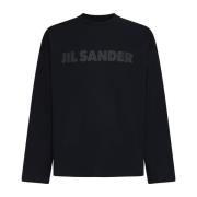 Zwart Katoenen T-shirt met Lange Mouwen Jil Sander , Black , Heren