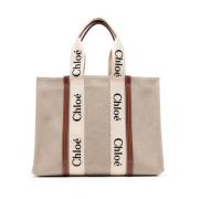 Canvas Kalfsleren Tote Tas Chloé , Beige , Dames