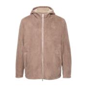 Shearling Hood Fleece Jas Lardini , Brown , Heren