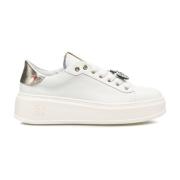 Glitter Sneakers met Contrasterende Hiel Detail Gio+ , White , Dames