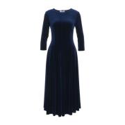 Velvet Maxi Jurk met Plooien Gender , Blue , Dames