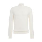 Merino Gebreide Trui Geribbelde Hoge Kraag Kangra , White , Heren