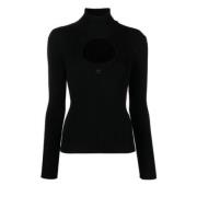 Zwarte Ribgebreide Mockneck Trui Courrèges , Black , Dames