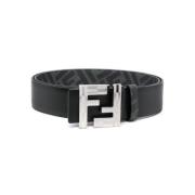 Omkeerbare Leren Riem FF Logo Fendi , Black , Heren