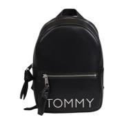 Zwarte Polyurethaan Rugzak met Rits Tommy Hilfiger , Black , Dames