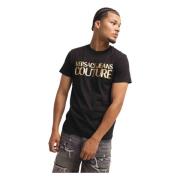 Zwart/Goud Logo Print T-Shirt Heren Versace Jeans Couture , Black , He...